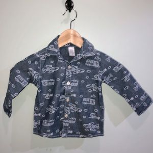‘Things that move’ Denim kids button down shirt